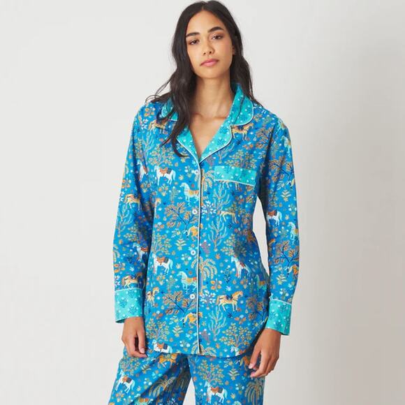 PRINTFRESH Show Pony Horse Steel Blue Pajama TOP ONLY Sz S NWT {QQ5} - Picture 3 of 4